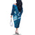 Blue Polynesia Family Matching Off The Shoulder Long Sleeve Dress and Hawaiian Shirt Tribal Pattern Tropical Frangipani