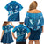 Blue Polynesia Family Matching Off Shoulder Short Dress and Hawaiian Shirt Tribal Pattern Tropical Frangipani