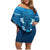 Blue Polynesia Family Matching Off Shoulder Short Dress and Hawaiian Shirt Tribal Pattern Tropical Frangipani