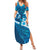 Blue Polynesia Family Matching Summer Maxi Dress and Hawaiian Shirt Tribal Pattern Tropical Frangipani