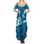 Blue Polynesia Family Matching Summer Maxi Dress and Hawaiian Shirt Tribal Pattern Tropical Frangipani