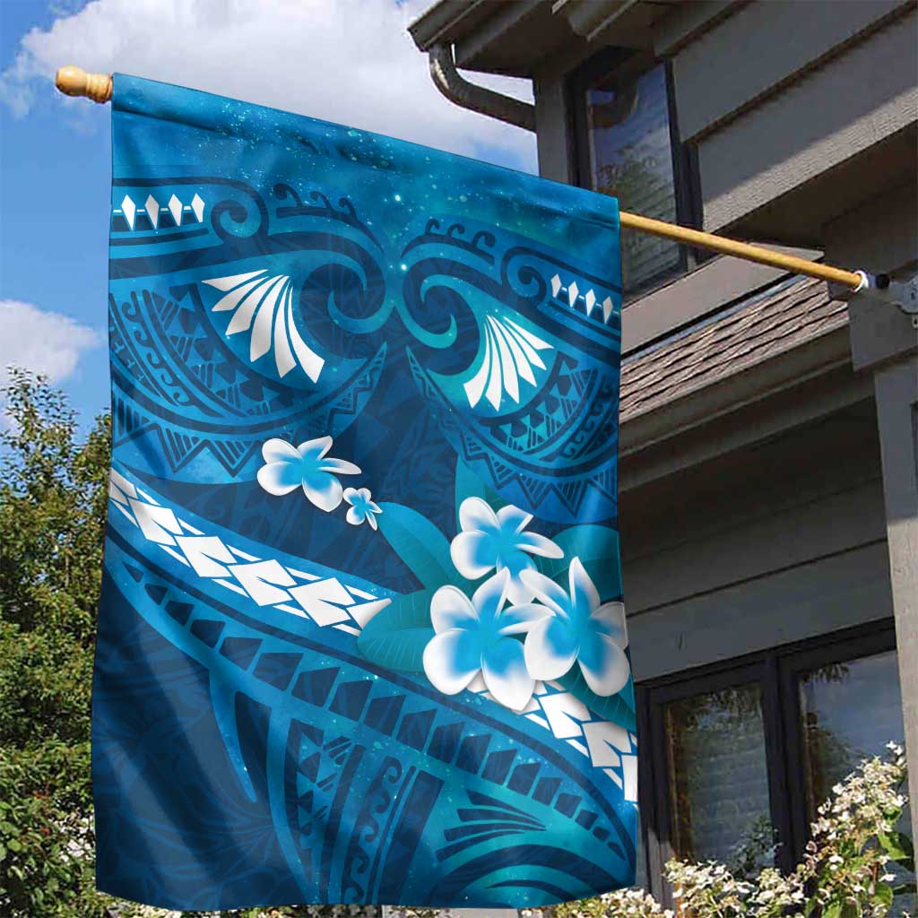 Blue Polynesia Garden Flag Tribal Pattern Tropical Frangipani LT14 - Polynesian Pride