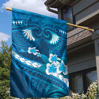 Blue Polynesia Garden Flag Tribal Pattern Tropical Frangipani LT14 - Polynesian Pride