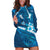 Blue Polynesia Hoodie Dress Tribal Pattern Tropical Frangipani