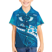 Blue Polynesia Kid Hawaiian Shirt Tribal Pattern Tropical Frangipani LT14 Kid Blue - Polynesian Pride