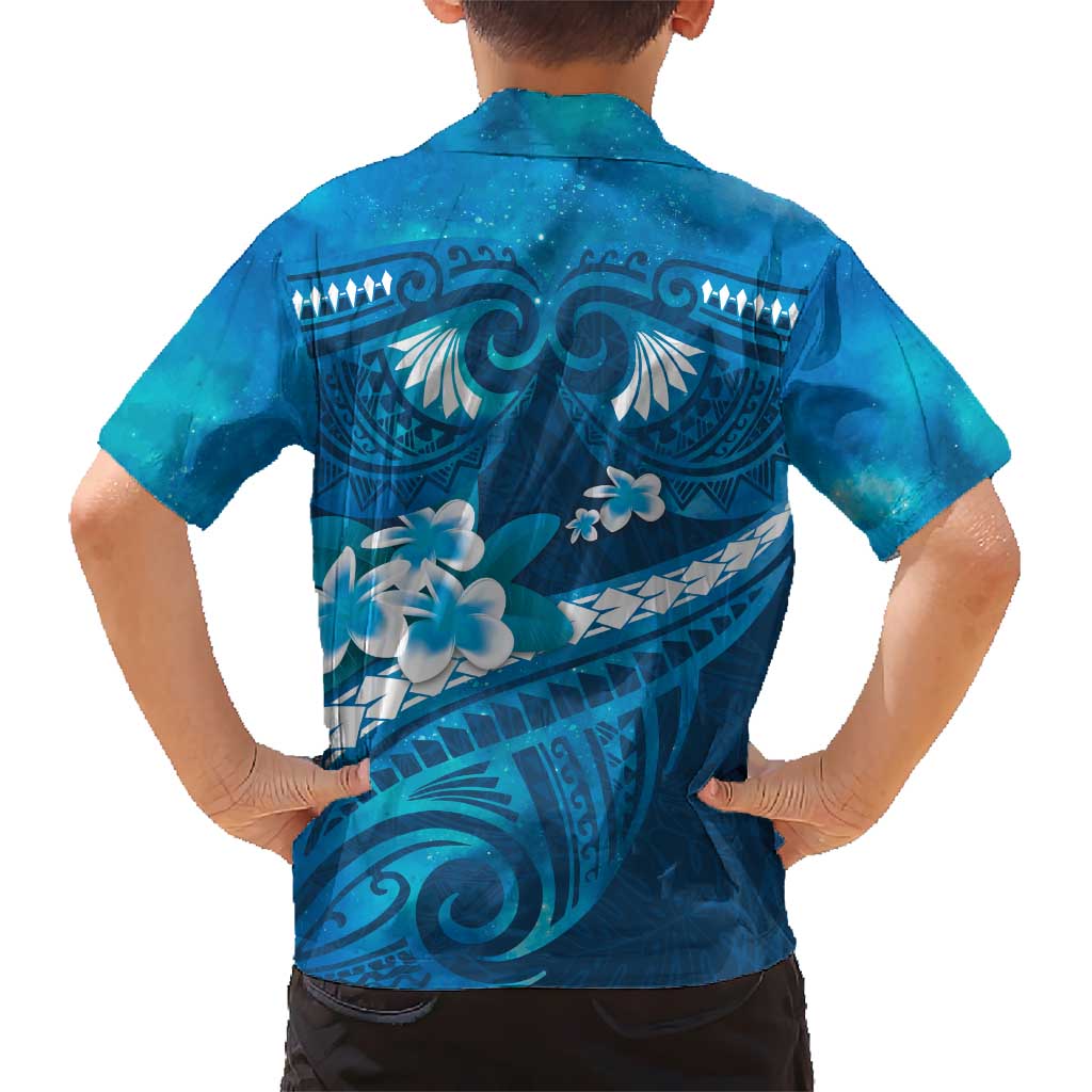 Blue Polynesia Kid Hawaiian Shirt Tribal Pattern Tropical Frangipani LT14 - Polynesian Pride