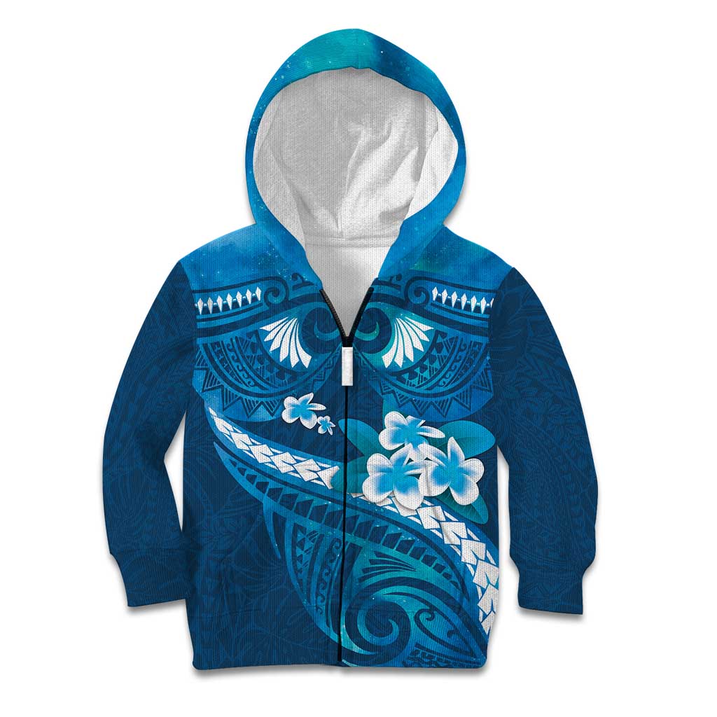 Blue Polynesia Kid Hoodie Tribal Pattern Tropical Frangipani LT14 Zip Hoodie Blue - Polynesian Pride