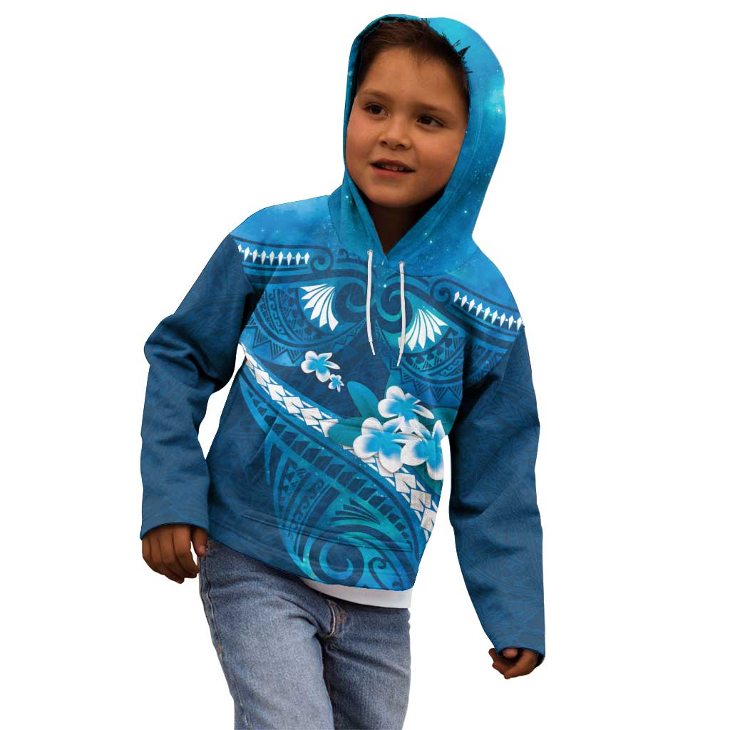Blue Polynesia Kid Hoodie Tribal Pattern Tropical Frangipani LT14 - Polynesian Pride