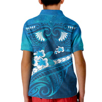 Blue Polynesia Kid Polo Shirt Tribal Pattern Tropical Frangipani LT14 - Polynesian Pride