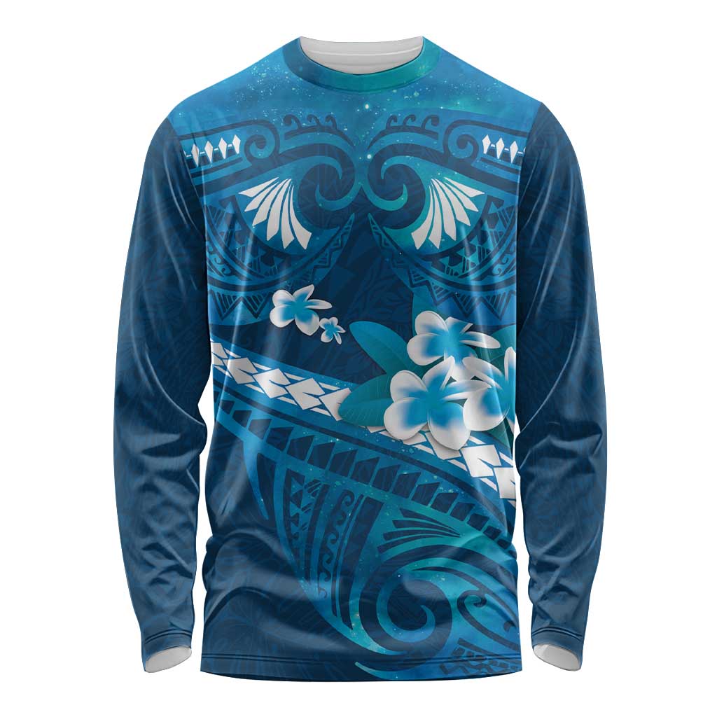 Blue Polynesia Long Sleeve Shirt Tribal Pattern Tropical Frangipani LT14 Unisex Blue - Polynesian Pride