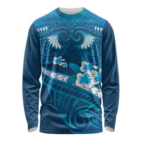 Blue Polynesia Long Sleeve Shirt Tribal Pattern Tropical Frangipani LT14 Unisex Blue - Polynesian Pride