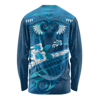 Blue Polynesia Long Sleeve Shirt Tribal Pattern Tropical Frangipani LT14 - Polynesian Pride