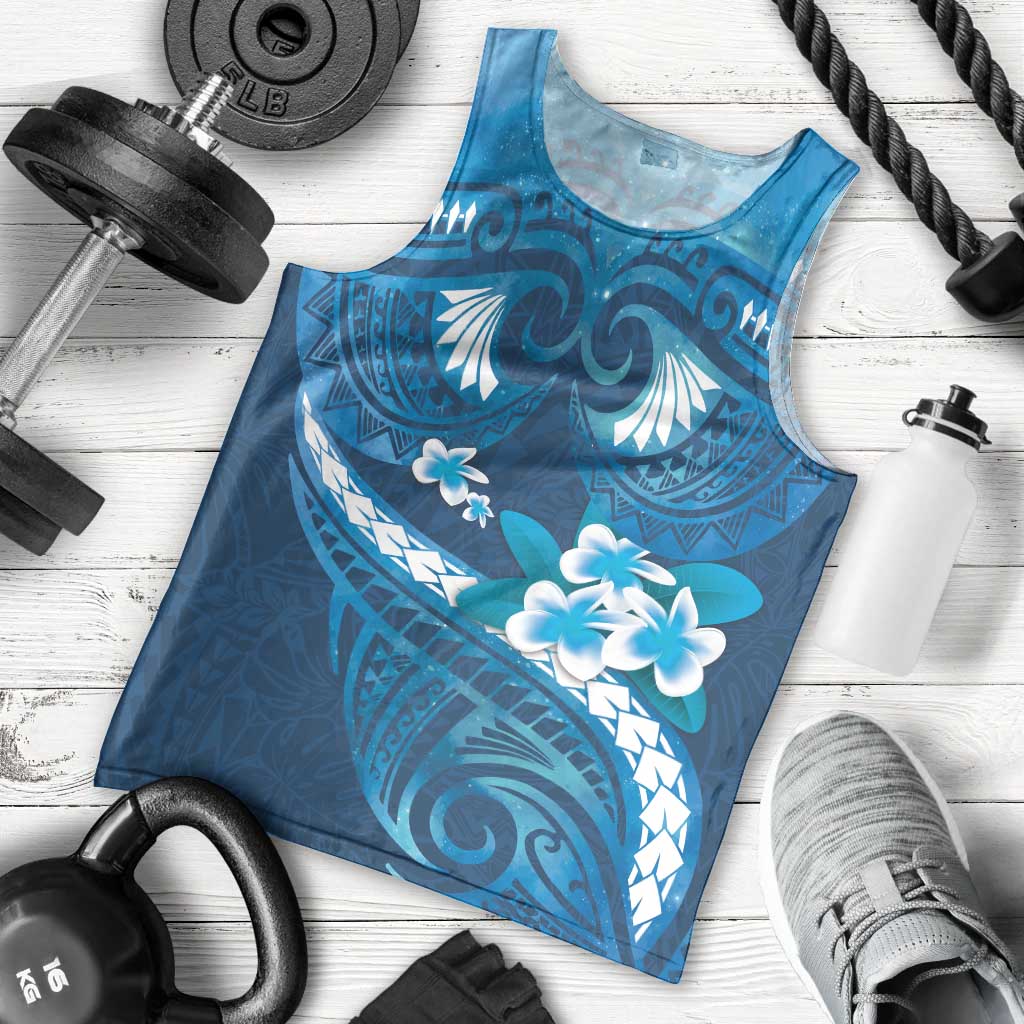 Blue Polynesia Men Tank Top Tribal Pattern Tropical Frangipani LT14 - Polynesian Pride