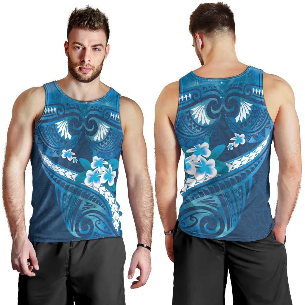 Blue Polynesia Men Tank Top Tribal Pattern Tropical Frangipani LT14 - Polynesian Pride