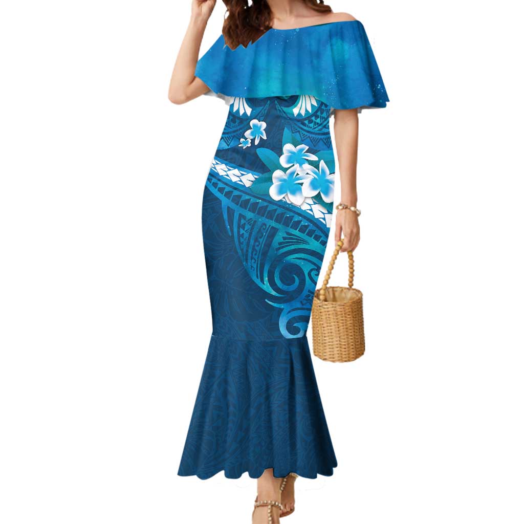 Blue Polynesia Mermaid Dress Tribal Pattern Tropical Frangipani LT14 Women Blue - Polynesian Pride