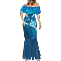 Blue Polynesia Mermaid Dress Tribal Pattern Tropical Frangipani LT14 - Polynesian Pride