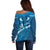 Blue Polynesia Off Shoulder Sweater Tribal Pattern Tropical Frangipani