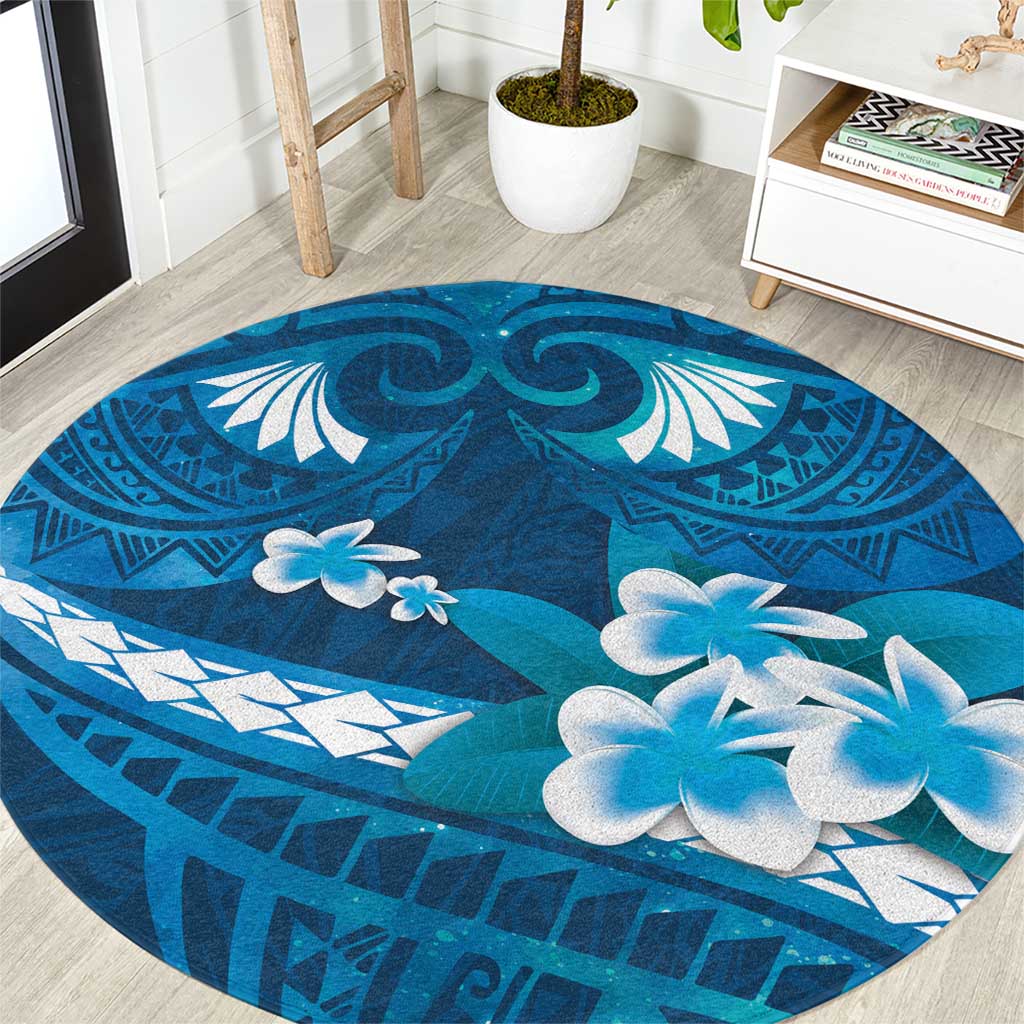 Blue Polynesia Round Carpet Tribal Pattern Tropical Frangipani LT14 Blue - Polynesian Pride