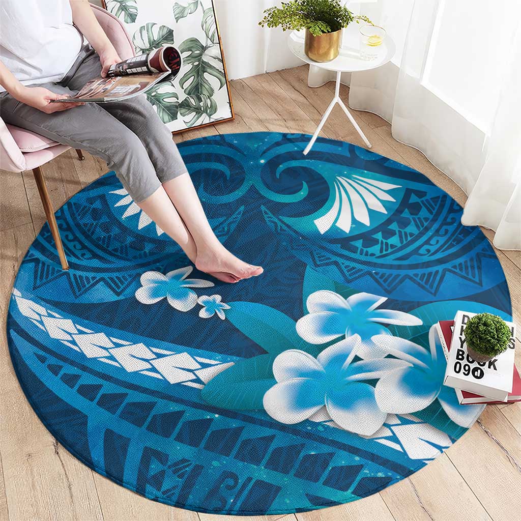 Blue Polynesia Round Carpet Tribal Pattern Tropical Frangipani LT14 - Polynesian Pride