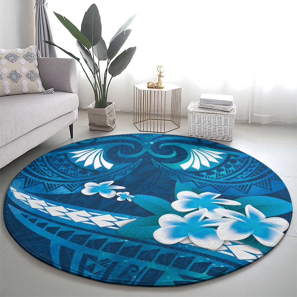 Blue Polynesia Round Carpet Tribal Pattern Tropical Frangipani LT14 - Polynesian Pride