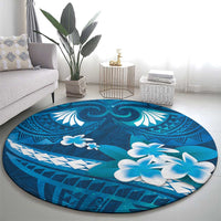 Blue Polynesia Round Carpet Tribal Pattern Tropical Frangipani LT14 - Polynesian Pride