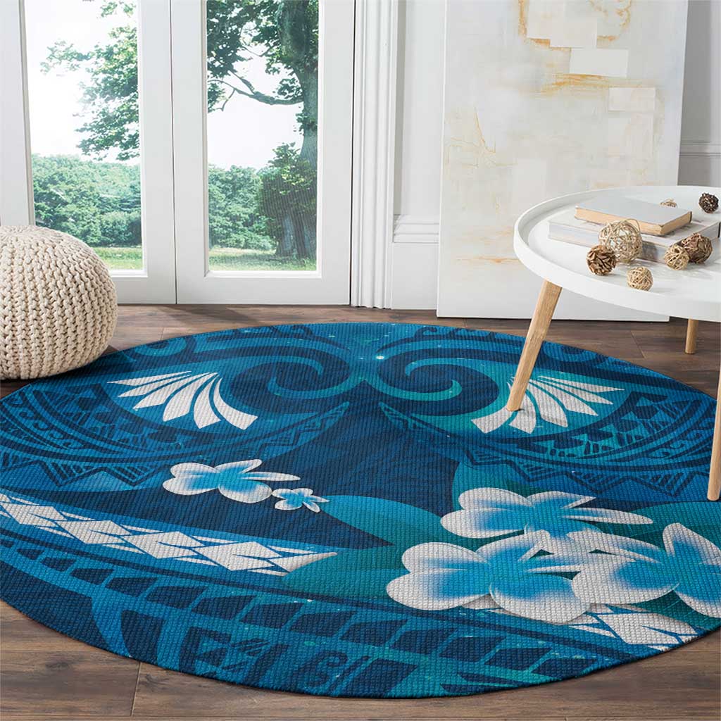 Blue Polynesia Round Carpet Tribal Pattern Tropical Frangipani LT14 - Polynesian Pride