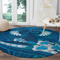 Blue Polynesia Round Carpet Tribal Pattern Tropical Frangipani LT14 - Polynesian Pride