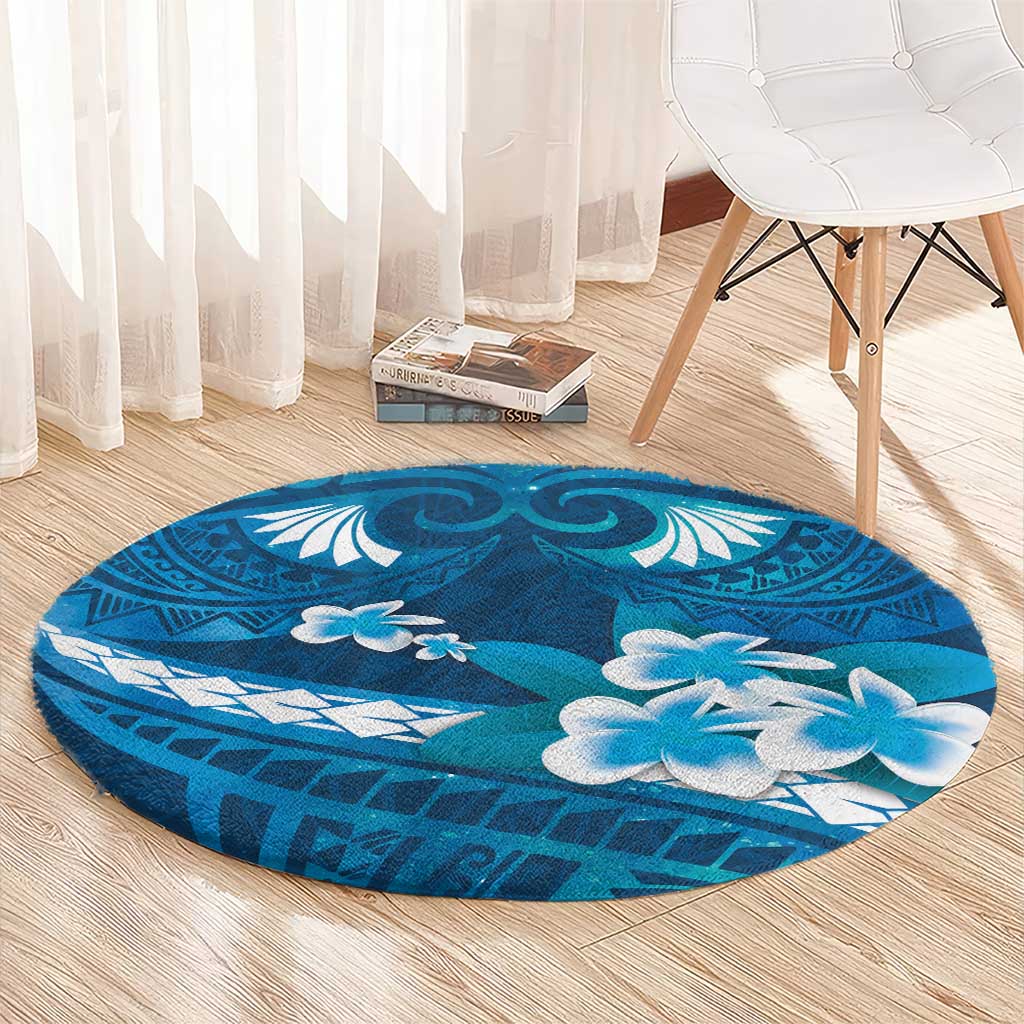 Blue Polynesia Round Carpet Tribal Pattern Tropical Frangipani LT14 - Polynesian Pride