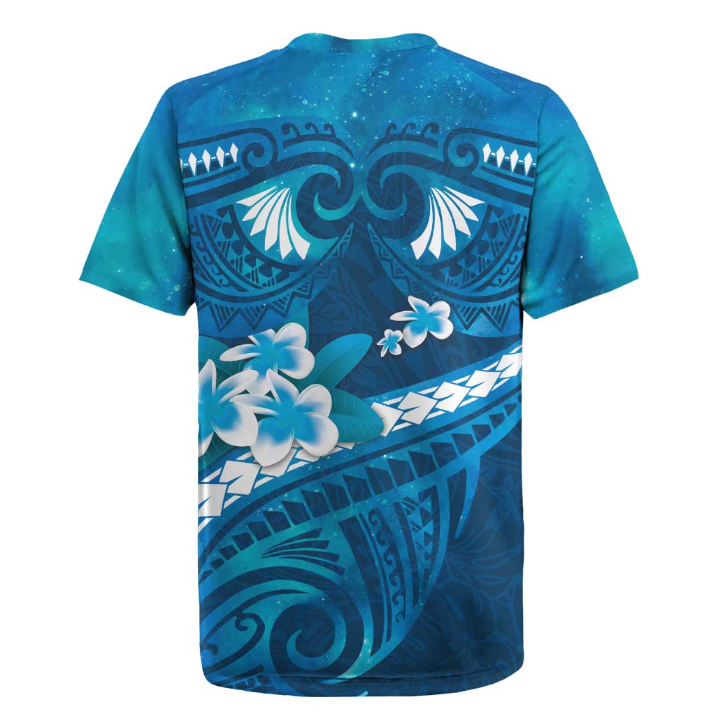 Blue Polynesia Rugby Jersey Tribal Pattern Tropical Frangipani LT14 - Polynesian Pride