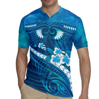 Blue Polynesia Rugby Jersey Tribal Pattern Tropical Frangipani LT14 - Polynesian Pride