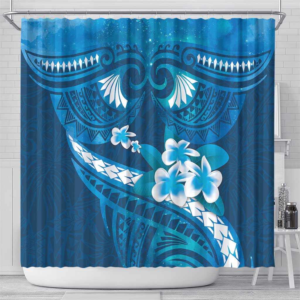 Blue Polynesia Shower Curtain Tribal Pattern Tropical Frangipani LT14 - Polynesian Pride