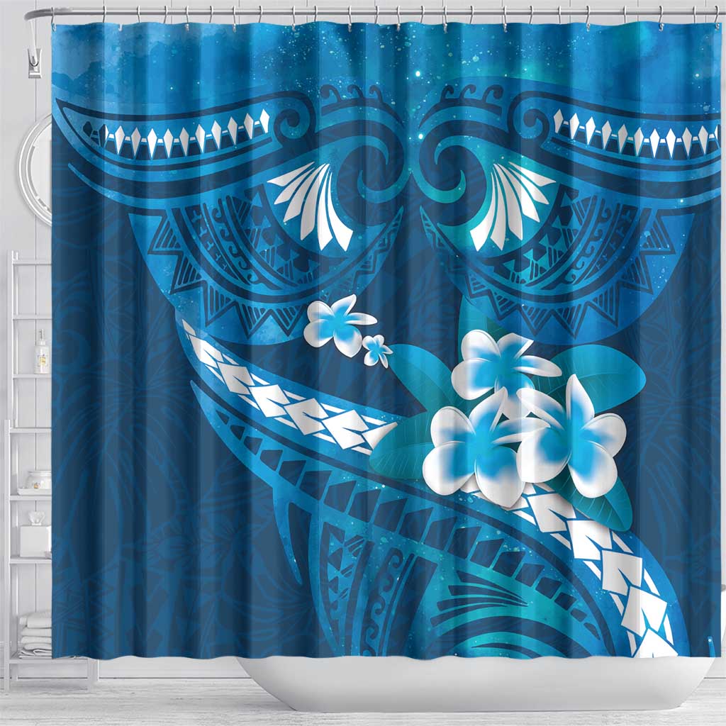 Blue Polynesia Shower Curtain Tribal Pattern Tropical Frangipani LT14 - Polynesian Pride