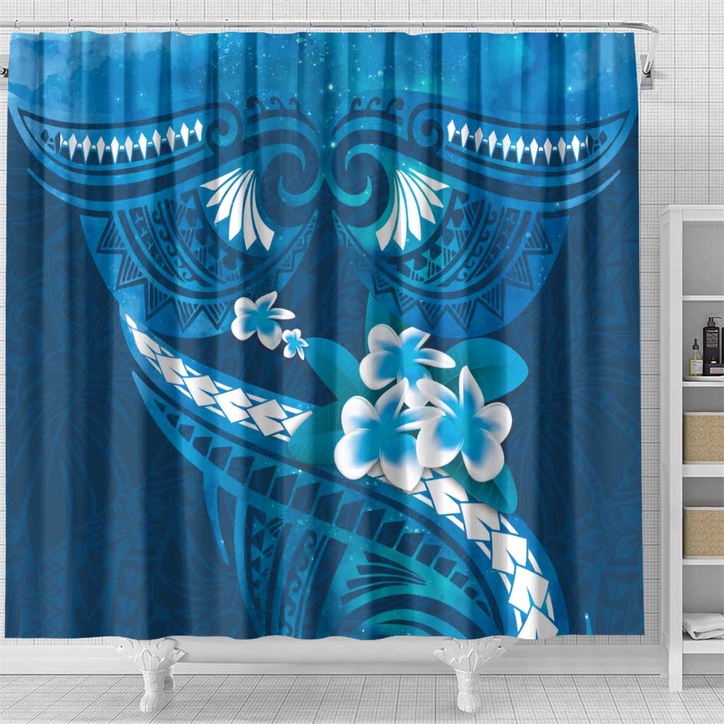Blue Polynesia Shower Curtain Tribal Pattern Tropical Frangipani LT14 - Polynesian Pride