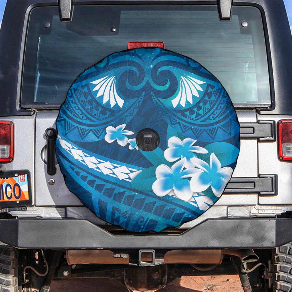 Blue Polynesia Spare Tire Cover Tribal Pattern Tropical Frangipani