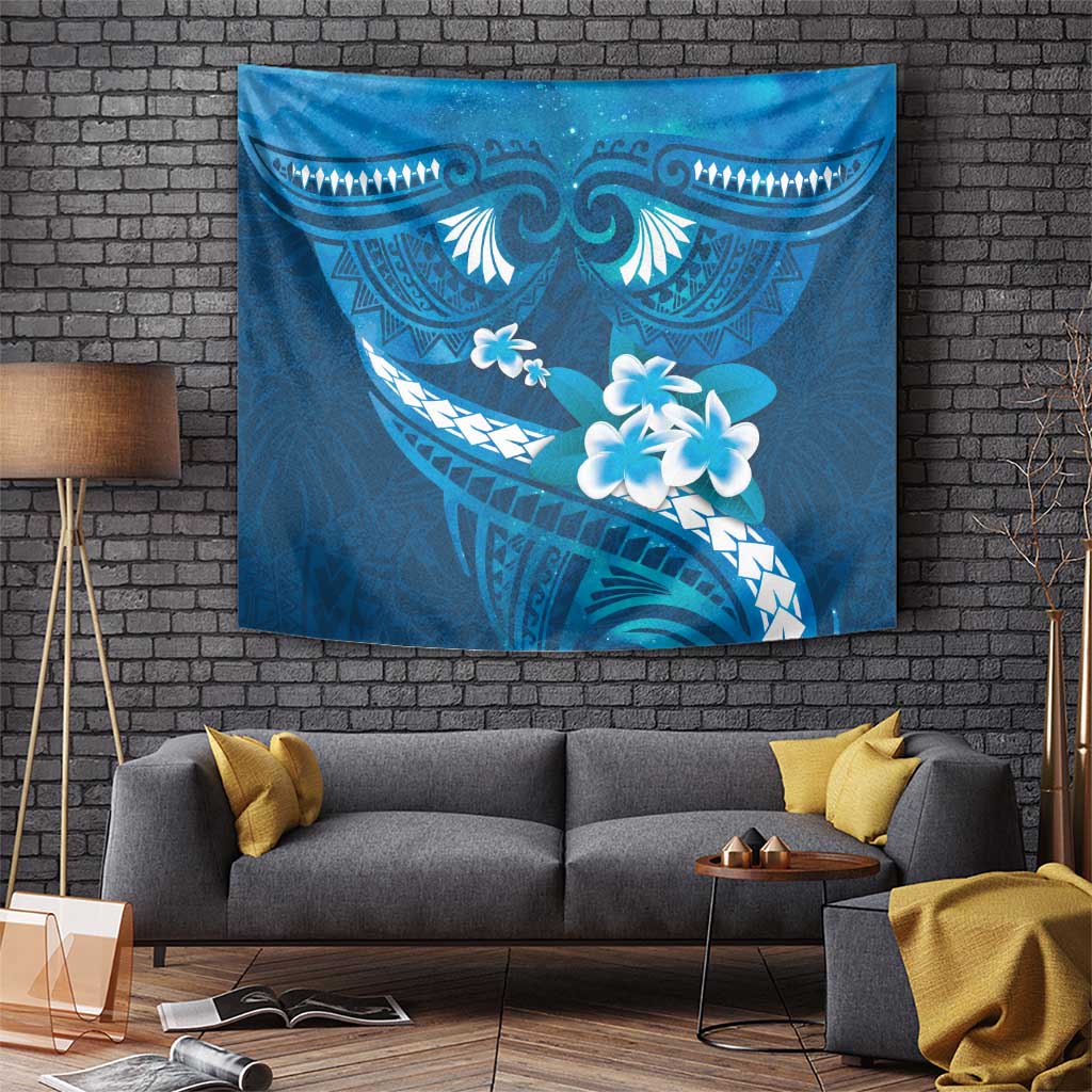 Blue Polynesia Tapestry Tribal Pattern Tropical Frangipani LT14 - Polynesian Pride