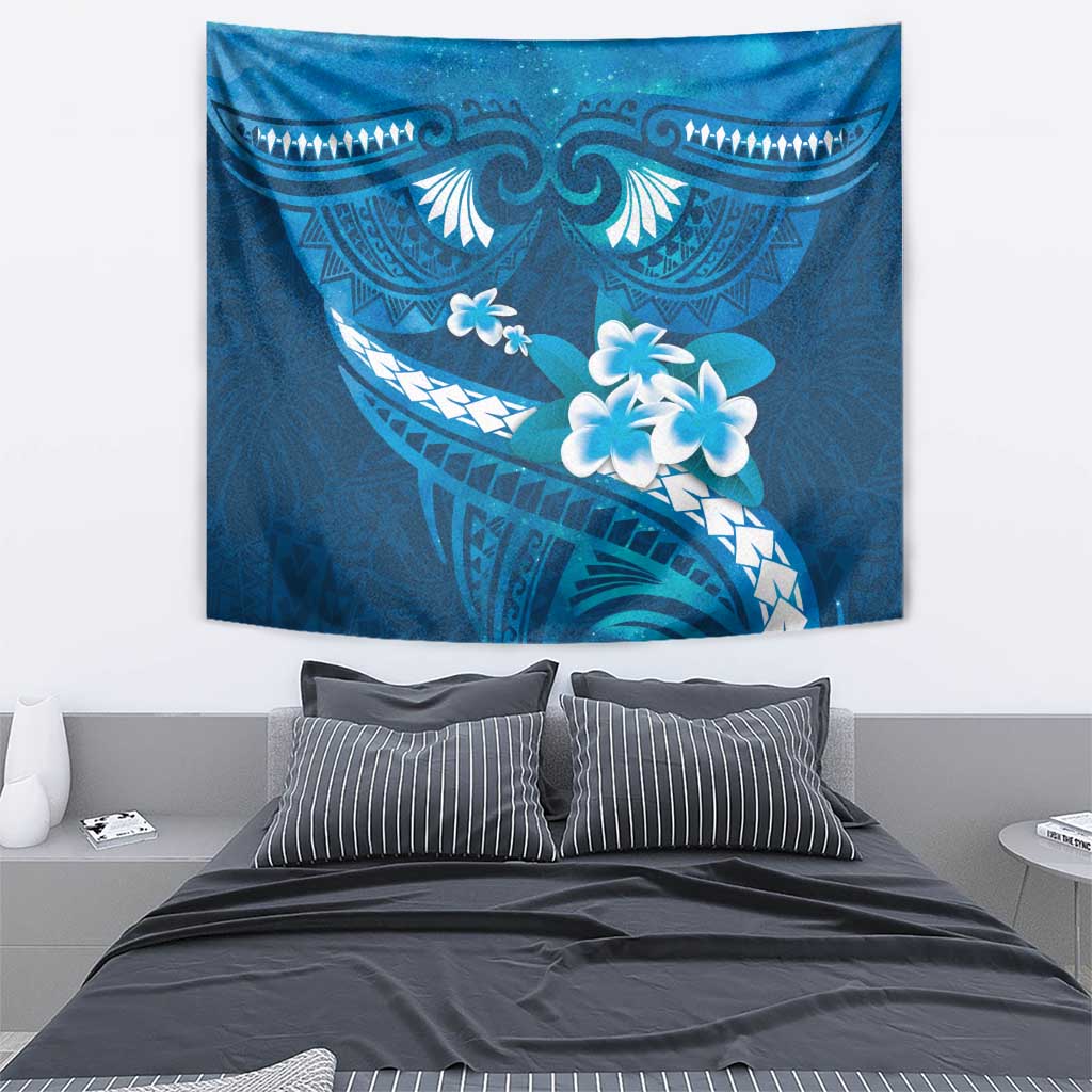 Blue Polynesia Tapestry Tribal Pattern Tropical Frangipani LT14 - Polynesian Pride