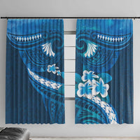 Blue Polynesia Window Curtain Tribal Pattern Tropical Frangipani LT14 With Hooks Blue - Polynesian Pride