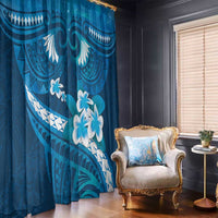 Blue Polynesia Window Curtain Tribal Pattern Tropical Frangipani LT14 - Polynesian Pride