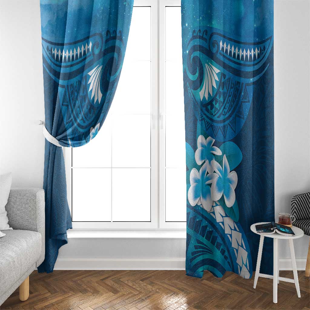 Blue Polynesia Window Curtain Tribal Pattern Tropical Frangipani LT14 - Polynesian Pride