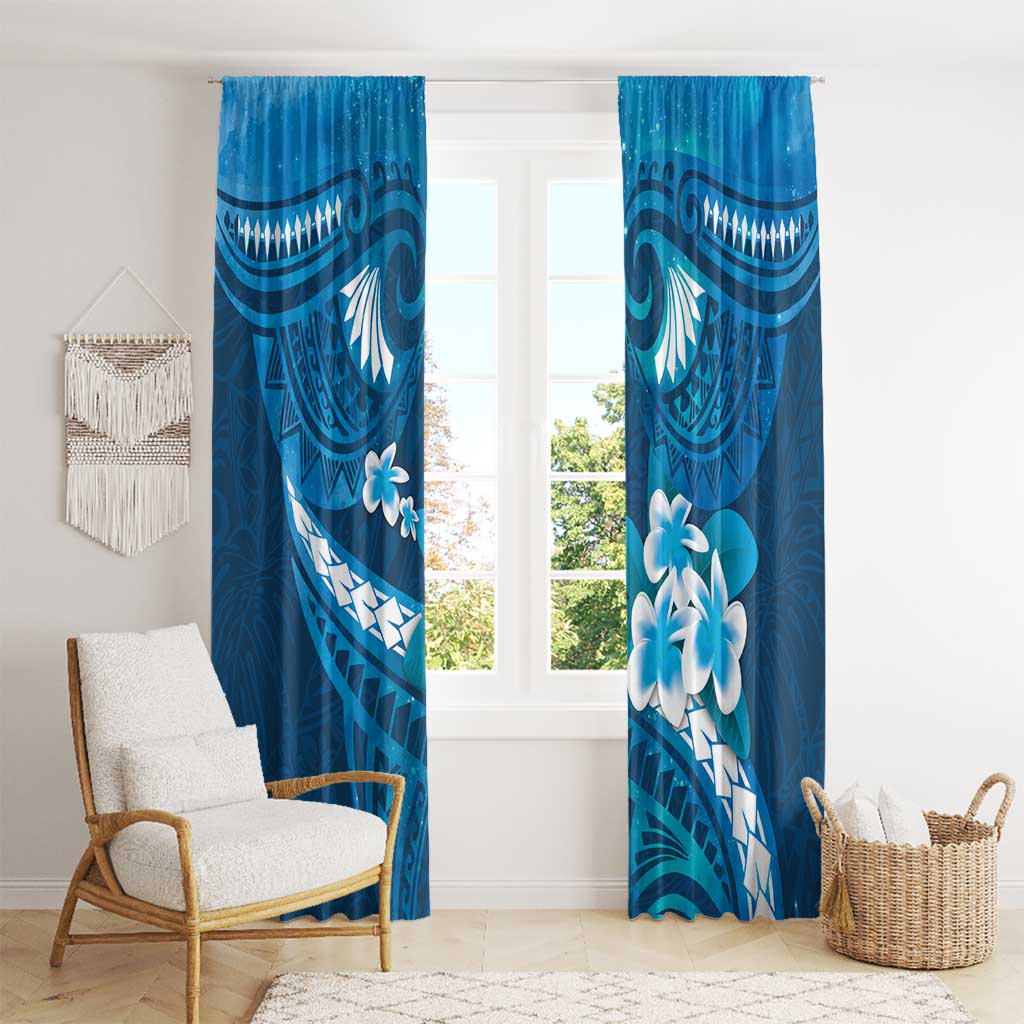 Blue Polynesia Window Curtain Tribal Pattern Tropical Frangipani LT14 - Polynesian Pride