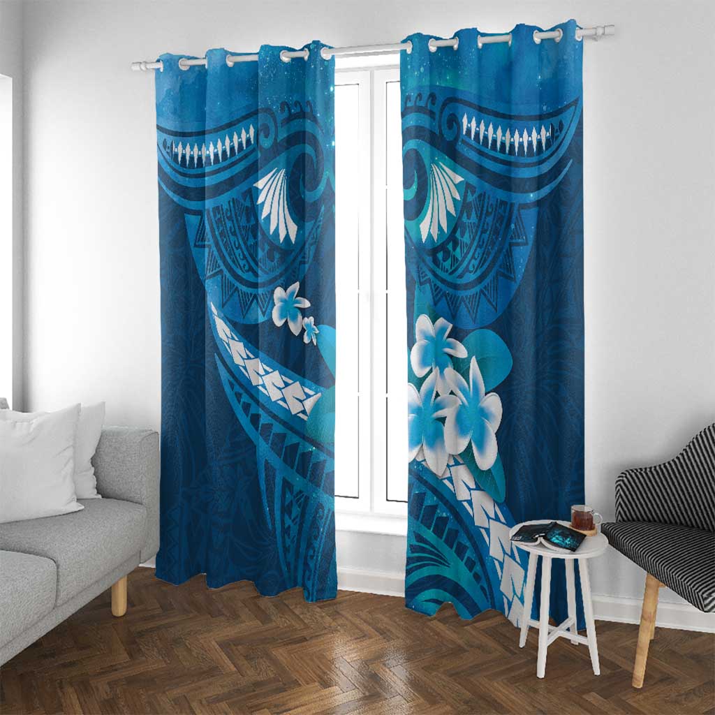 Blue Polynesia Window Curtain Tribal Pattern Tropical Frangipani LT14 With Grommets Blue - Polynesian Pride