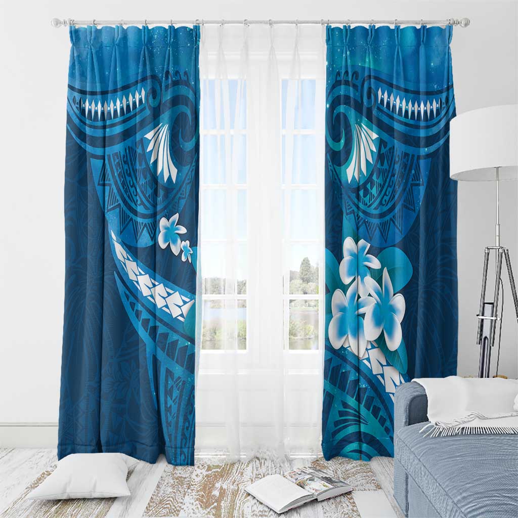 Blue Polynesia Window Curtain Tribal Pattern Tropical Frangipani LT14 - Polynesian Pride