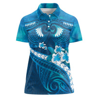 Blue Polynesia Women Polo Shirt Tribal Pattern Tropical Frangipani LT14 Female Blue - Polynesian Pride