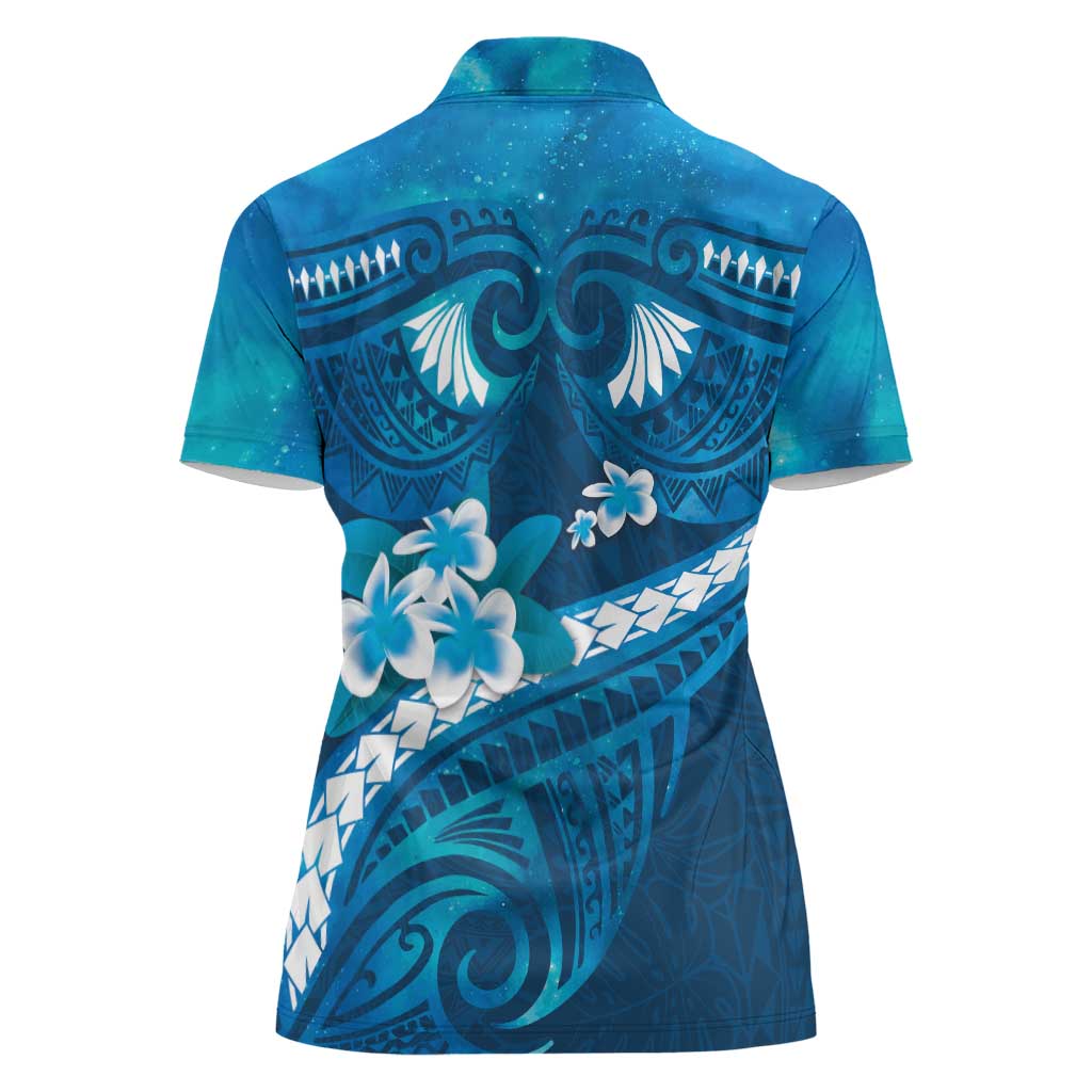 Blue Polynesia Women Polo Shirt Tribal Pattern Tropical Frangipani LT14 - Polynesian Pride