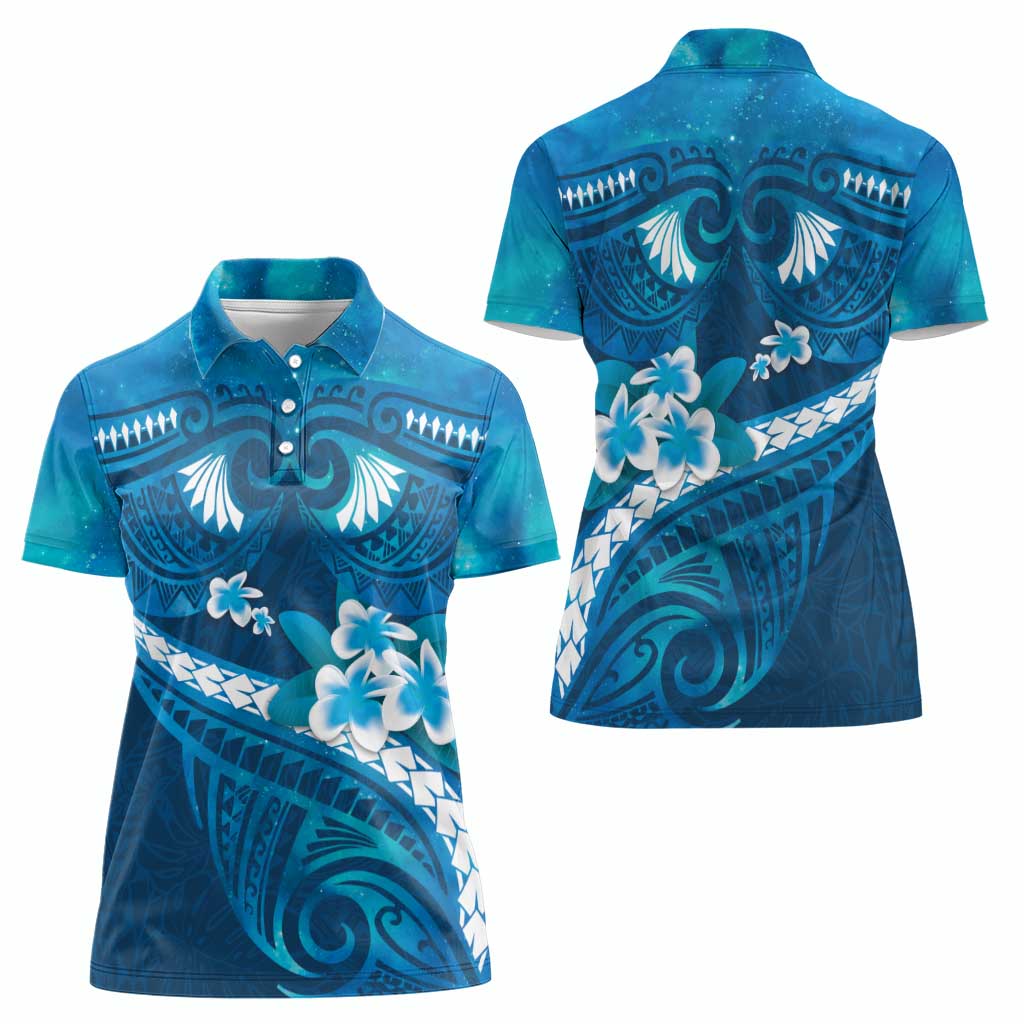 Blue Polynesia Women Polo Shirt Tribal Pattern Tropical Frangipani LT14 - Polynesian Pride