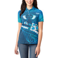 Blue Polynesia Women Polo Shirt Tribal Pattern Tropical Frangipani LT14 - Polynesian Pride