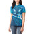 Blue Polynesia Women Polo Shirt Tribal Pattern Tropical Frangipani