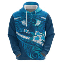 Blue Polynesia Zip Hoodie Tribal Pattern Tropical Frangipani LT14 - Polynesian Pride