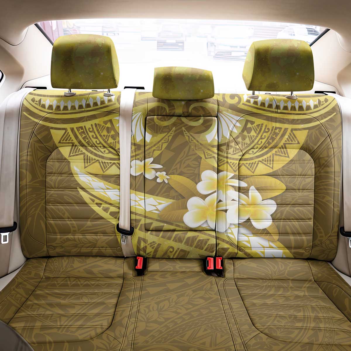 Gold Polynesia Back Car Seat Cover Tribal Pattern Tropical Frangipani LT14 - Polynesian Pride