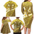 Gold Polynesia Family Matching Long Sleeve Bodycon Dress and Hawaiian Shirt Tribal Pattern Tropical Frangipani